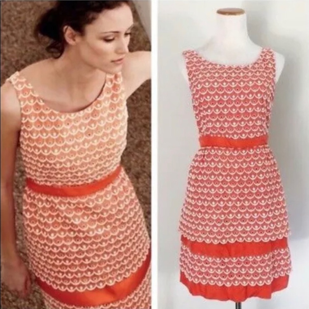 Leifsdottir Dress Tangelo Scalloped Tiered Coral 0